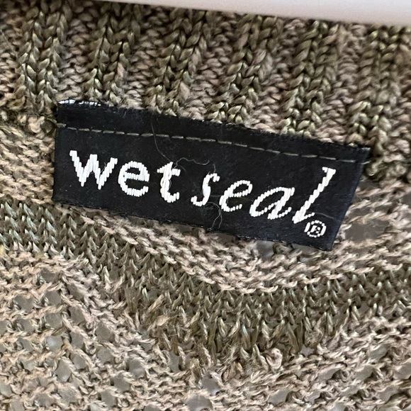 Wet Seal Vintage Loose Knit Crotchet Forest Green Short Sleeve Cardigan Small S - Picture 3 of 4